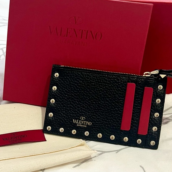 Valentino Garavani Rockstud Black Card Holder and Coin Purse MINT Condition - Picture 1 of 6